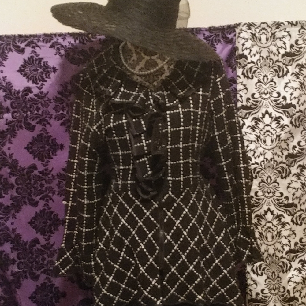 Jerry T Black and white striped jacket top 1X